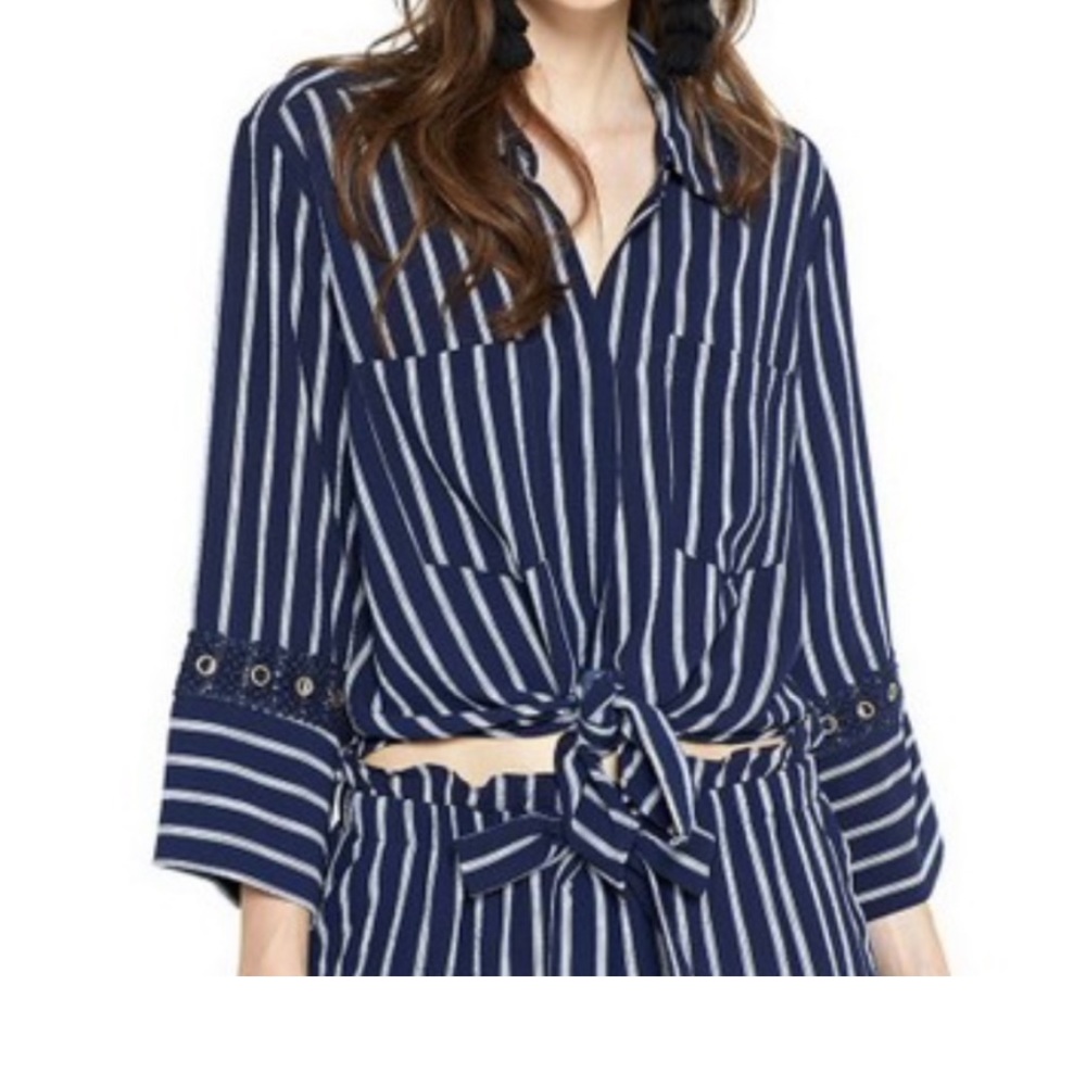 Misa navy and white striped blouse